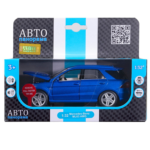 ТМ "Автопанорама" Машинка металлическая 1:32 Mercedes-Benz ML63 AMG, синий, свет, звук, откр. двери, капот и багажник, инерция, в/к 17,5*13,5*9 см в Джамбо Тойз #3