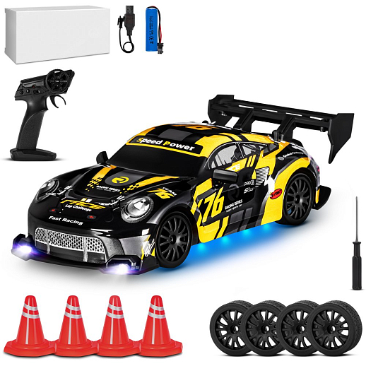 Р/У Машина для дрифта,1:24,2.4GHz,4WD,свет,с аккум, цвет желтый/черный, в/к 28*8*22,5см в Джамбо Тойз