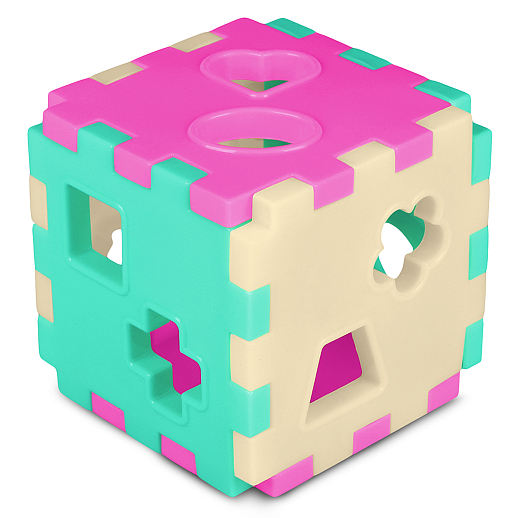 ТМ "Компания Друзей" Сортер КУБ, в сетке  розово-бирюзово-молочный, в сетке 10,5х10,5х10,5 см в Джамбо Тойз #5