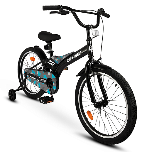 Детский велосипед "Cityride REVO" -рама сталь, кожух цепи 100%, диски алюм. 20, втулки сталь, покрышки 2,125, страх. колеса, руль сталь. штем сталь, задние ножные тормоза, передний V-brake , звоночек, крылья пластик, отражатели пер/зад на спицах. в Джамбо Тойз