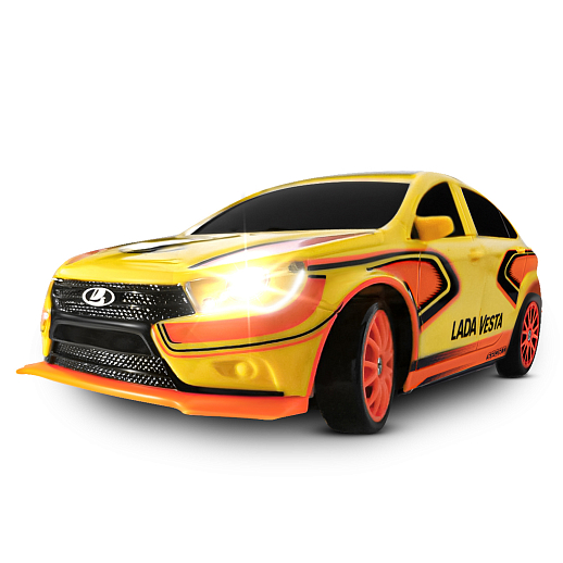 AUTODRIVE Р/У Машина для дрифта Lada Vesta,М1:24,2.4GHz,4WD,свет фар,4 доп.колеса,конусы,в компл. 2 аккум.,USB кабель,цвет желтый,в/к 24,1*10,3*23,7см в Джамбо Тойз #4