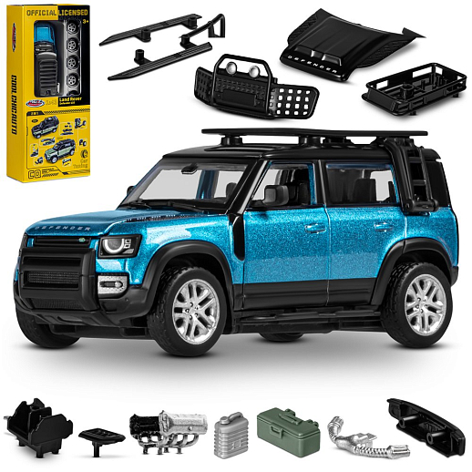 Машинка металлическая 1:43 2020 Land Rover Defender 110, синий, тюнинг, откр. двери, свободный ход колес, в/к 23,5*10*4 см в Джамбо Тойз