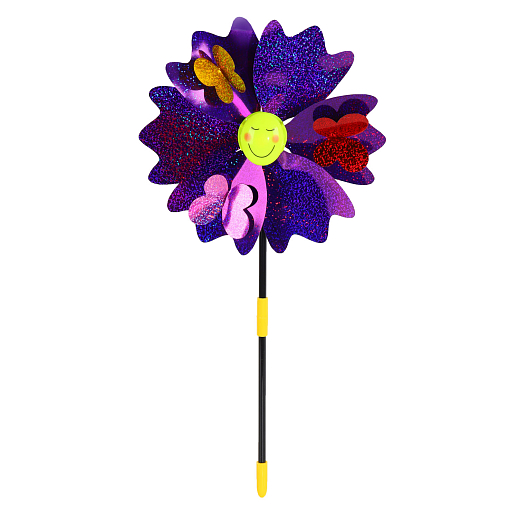Ветерок,палочка38cм+  цветок 25 см, на цветке 3 бабочки и смайлик в серединке цветка,  в наборе 12шт в Джамбо Тойз #6