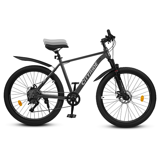 Велосипед CITYRIDE 26", модель CR-B2-SH03, рама сталь, обода двойные алюминий, трансмиссия 1*9 ск, амортизационная вилка, дисковые мех. тормоза, цвет серый в Джамбо Тойз #12