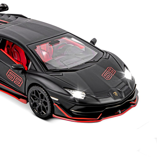 ТМ "Автопанорама" Машинка металлическая, 1:32 Lamborghini SVJ, черный матовый, откр. двери и багажник, свет, звук, инерция, в/к 17,5*12,5*6,5 см в Джамбо Тойз #18