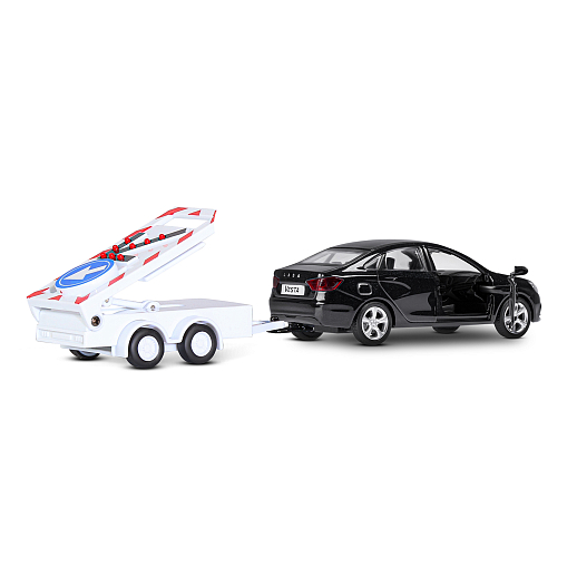 ТМ "Автопанорама" Машинка металлическая 1:43, LADA VESTA черная, откр. 2 двери., инерция + прицеп с дорожными знаками в Джамбо Тойз #14