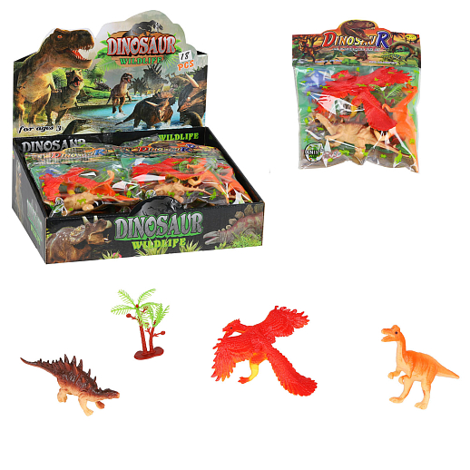 Набор игрушек "Динозавры" с аксесс., 4 предмета в пакете. В наборе 18 штук, в ассорт. В/к 31*24*10 в Джамбо Тойз