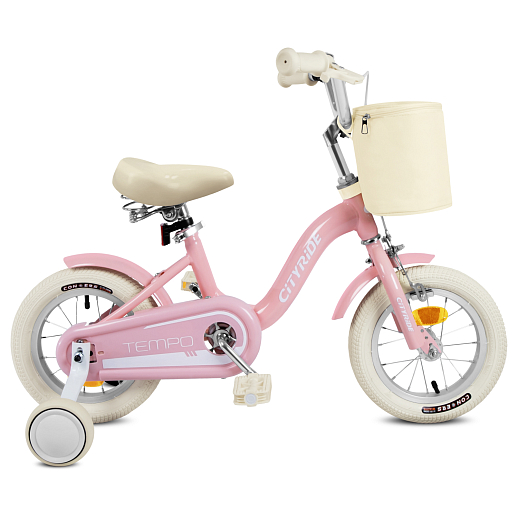 Велосипед CITYRIDE 12", модель CR-B2-09F4, рама сталь, обода алюминий, седло с пружинами, ножной тормоз, багажник, корзина, балансирные колёса, цвет розовый в Джамбо Тойз #2