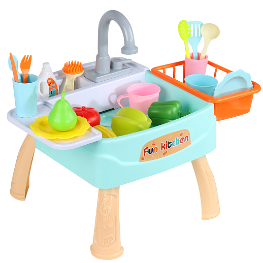 Набор Кухня детская игровая, игруш. раковина с водой, на бат., цв.голубой, в компл. 28 предметов, в/к 32*12*28 см в Джамбо Тойз #3