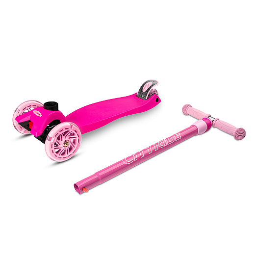 Самокат трехколесный CityRide, пакет, Дека: PP+нейлон, колеса PU 120/76 свет, руль  металл телеск., цвет розовый в Джамбо Тойз #10