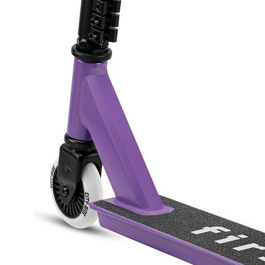 Трюковый самокат CITYRIDE FIRST, T-bar сталь 50*50см, дека алюм.49*9,5см, колеса PU 86A 100мм, пластик диск,  вилка резьб., хомут 4б., цвет Фиолетовый в Джамбо Тойз #7