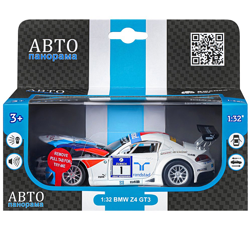 ТМ "Автопанорама" Машинка металлическая 1:32 BMW Z4 GT3, белый, свет, звук, откр. двери и капот, инерция, в/к 17,5*13,5*9 см в Джамбо Тойз #3