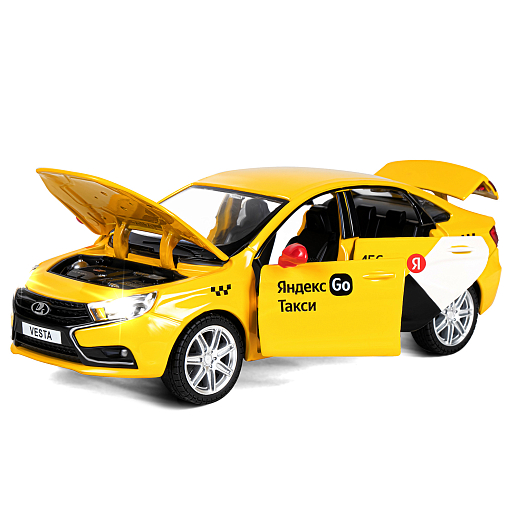 Машинка металлическая Яндекс Go, инерционная, коллекционная модель 1:24 LADA VESTA, цвет желтый, открываются 4 двери, капот, багажник, свет, звук, в/к 24,5*12,5*10,5 см в Джамбо Тойз #5