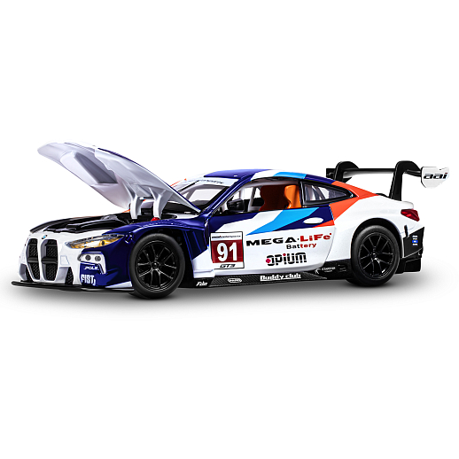 ТМ "Автопанорама" Машинка металлическая, 1:24 BMW M4 GT3, голубой, откр. двери и капот, свет, звук, свободный ход колес, в/к 24,5х12,5х10,5 см в Джамбо Тойз #8