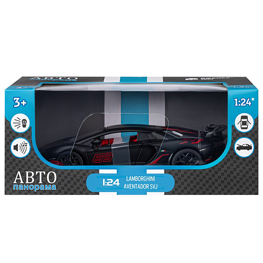 ТМ "Автопанорама" Машинка металлическая, 1:24,  Lamborghini SVJ, черный, открываются двери и багажник, свободный ход колес, световые и звуковые эффекты, в/к 24,5х12,5х10,5 см в Джамбо Тойз #20