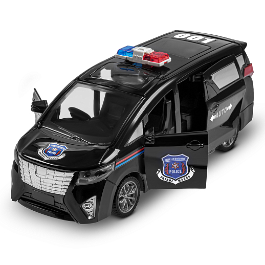 Р/у микроавтобус, двери-купе открываются с пульта, свет фар, передние двери/дверь багажника откр. вручную, цвет черный, Полиция, в/к 28*12*11см в Джамбо Тойз #5