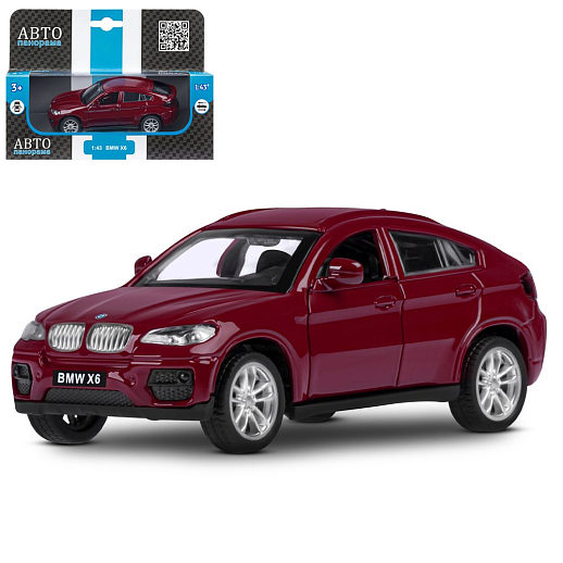 ТМ "Автопанорама" Машинка металлическая 1:43 BMW X6, красный, откр. двери, инерция, в/к 17,5*12,5*6,5 см в Джамбо Тойз