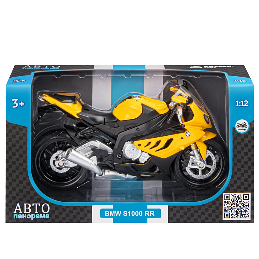 ТМ "Автопанорама" Мотоцикл металл. 1:12 BMW S1000RR, желтый, свободный ход колес, в/к 7,1*11,7*20,6 см в Джамбо Тойз #3