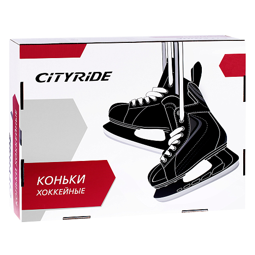 Хоккейные коньки CITYRIDE, чёрный/красный, лезвия нержавеющая сталь, материал ботинка нейлон и ПВХ кожа, в/к 5 сл. гофрокартон в Джамбо Тойз #9