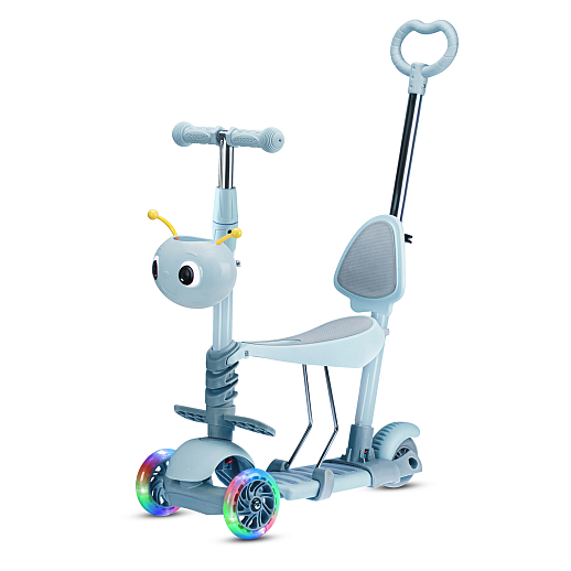Трехколесный самокат-беговел CITYRIDE 3в1. в/к. Колеса PU 120/95, передние LED свет. Ручка - сталь, корзина, дека сиденье PP материал. Ручка управления. С корзиной в светлый голубой цвет в Джамбо Тойз