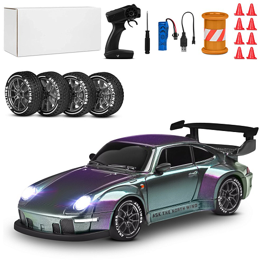 Р/у машинка для дрифта М1:24,2.4GHz,4WD,сменные шины 4шт., конусы 8шт.,свет,с аккум.,цвет хамелеон,в/к 24,5*11,5*19см в Джамбо Тойз