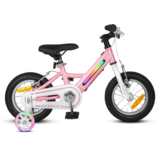 Велосипед двухколесный CITYRIDE, модель CR-B2-11FU, рама сталь, колеса алюминий 12", v-brake тормоза, встроенная в раму подсветка, балансирные колёса, цвет розовый в Джамбо Тойз #3