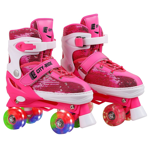 "CITY-RIDE" Роликовые коньки (КВАДЫ), с передним тормозом, PVC колеса, все колеса светящиеся в н/сумке в Джамбо Тойз