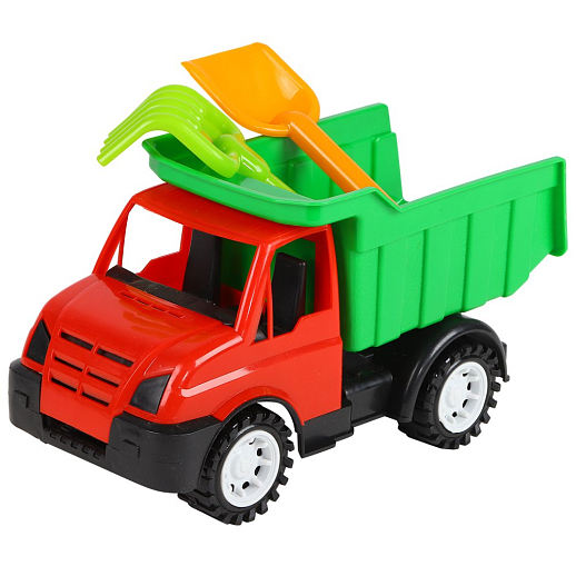 Песочный набор ТМ "Компания Друзей" Грузовик красно-зеленый (в комплекте лопатка и грабли 19см) 23,3х12х,7х10,6 см в Джамбо Тойз