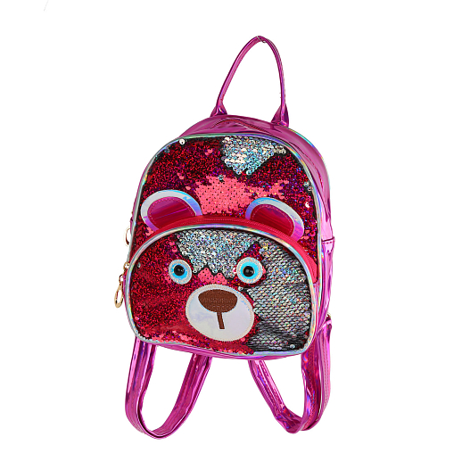 Рюкзачок детский для девочек с пайетками "Мишка", с внешним карманом на молнии , цвет малиновый "металлик", 22*21*3 см в Джамбо Тойз #2