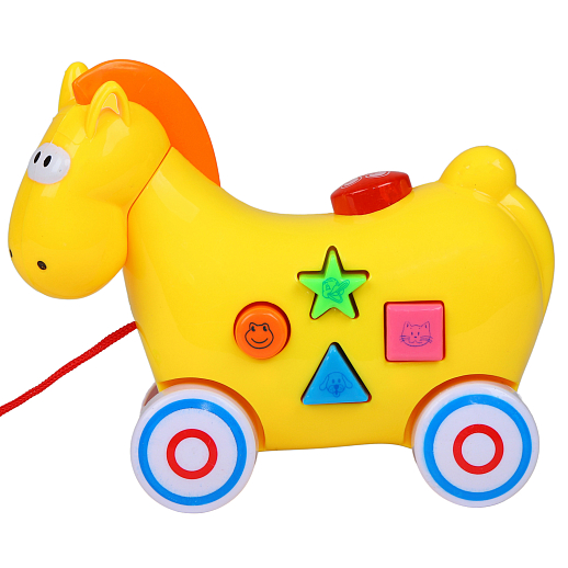 Каталка-игрушка музыкальная "Лошадка" ТМ "Smart Baby", на веревочке, мелодии В. Шаинского, учим фигуры, животных, желтая в/к 16,5*20,5*9 см в Джамбо Тойз #4