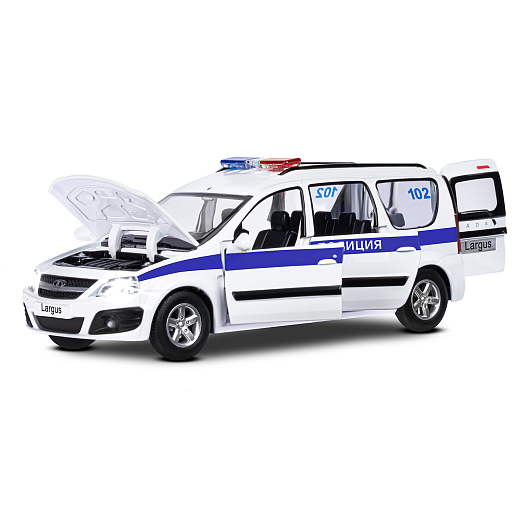 Машинка металлическая Автопанорама, инерционная, коллекционная модель LADA LARGUS, масштаб 1:24, "Полиция", свет, звук, открываются 4 двери, капот, багажник, белый, в/к 24,5*12,5*10,5 см в Джамбо Тойз #7