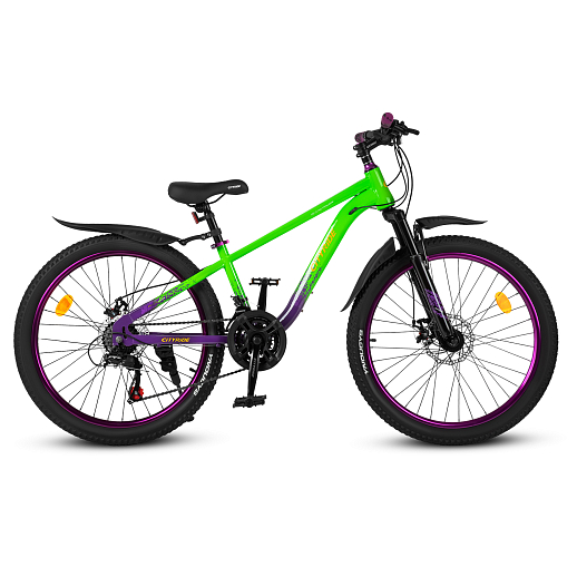 Велосипед CITYRIDE, модель CR-B2-SH07, колеса 24", рама сталь, переключение скоростей, двойные алюминиевые обода, аморт вилка, дисковые мех. тормоза, цвет зеленый-фиолетовый в Джамбо Тойз #2