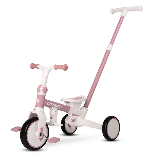 Детский трехколесный велосипед "CITYRIDE". Рама алюминий, может трансформироваться, подножки, колеса 8/7 EVA, капюшон, род. ручка, розовый в Джамбо Тойз #4
