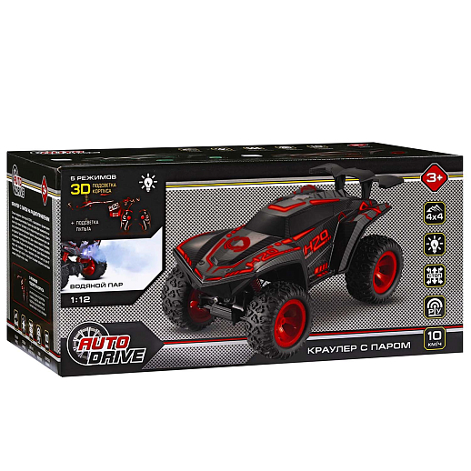 AUTODRIVE Р/У краулер с функцией пара,1:12,3D подсветка корпуса и пульта,4WD,цвет красный,в/к 38,5×21,5×18,5см в Джамбо Тойз #17
