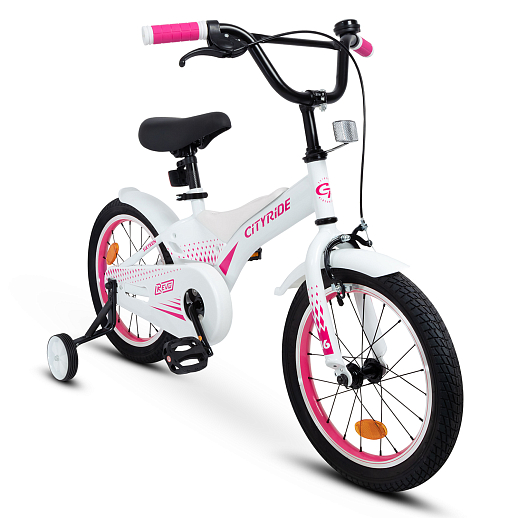 Детский велосипед "Cityride REVO", модель CR-B2-05, рама сталь, кожух цепи 100%, обода алюм. 16", втулки сталь, покрышки 2,125, страх. колеса, руль сталь. вынос сталь, задние ножные тормоза, передний клещевой, крылья пластик, отражатели пер/зад и на спицах, цвет белый розовый в Джамбо Тойз #3