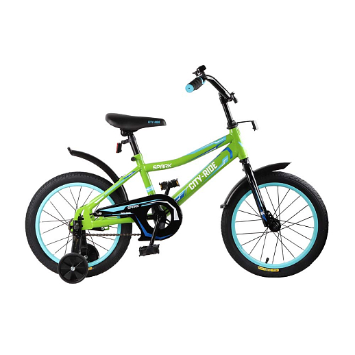 Детский велосипед City-Ride Spark , рама сталь , диск 16 сталь , крылья пластик, страх.колеса, цвет Зеленый в Джамбо Тойз