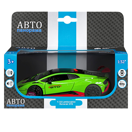 ТМ "Автопанорама" Машинка металлическая, 1:32 Lamborghini STO, зеленый, принт, откр. двери и багажник, свет, звук, инерция, в/к 17,5*12,5*6,5 см в Джамбо Тойз #23
