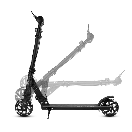 2хкол. самокат CITYRIDE 120MM, ал. 100%. Аморт. передний. Колеса PU 120/120 мм. Подшипники: Abec-9. Грипсы: резина. Хомуты анод, замок на руле. Ручной задний тормоз. Черный в Джамбо Тойз #12