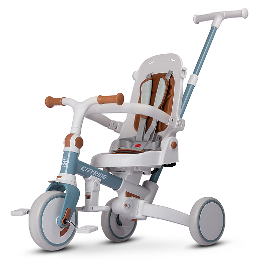 Детский трехколесный велосипед "CITYRIDE". Рама алюминий, может трансформироваться, подножки, колеса 8/7 EVA, капюшон, род. ручка, сине-серый в Джамбо Тойз #2