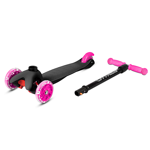 Самокат трехколесный City-Ride xd4, пакет, Дека: PP+нейлон, колеса PVC 110/76 свет, руль металл телеск., цвет черный/розовый в Джамбо Тойз #8