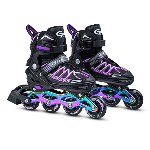 Роликовые коньки CITYRIDE, Черный-фиолетовый, PU колеса, переднее колесо со светом, подшипники ABEC 7, анодированная алюминиевая рама, текстильный мысок с резиновыми вставками, в/к 5сл гофрокартон в Джамбо Тойз #2