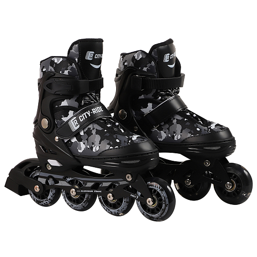 "CITY-RIDE" Роликовые коньки, PU колеса, все колеса светящиеся, подшипники ABEC 7,диаметр колес 64 мм,цвет серо-белый камуфляжный, в/к 5сл в Джамбо Тойз #2
