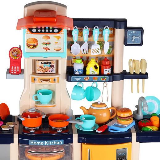 Игровой набор Кухня детская игровая, кран с водой, еда меняет цвет, телефон на бат., свет, звук, в компл.65 предметов, цв.син., в/к 59*50*20см в Джамбо Тойз #14