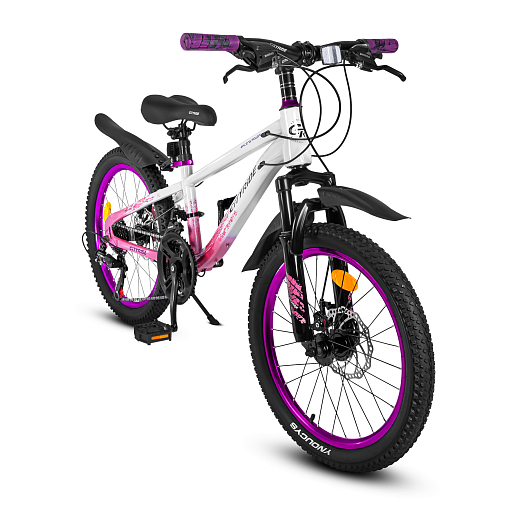Велосипед двухколёсный CITYRIDE, модель CR-B2-12S, рама сталь, колеса 20" алюминиевые двойный обода, 21 скорость, амортизационная вилка, дисковые мех. тормоза, цвет белый-розовый в Джамбо Тойз