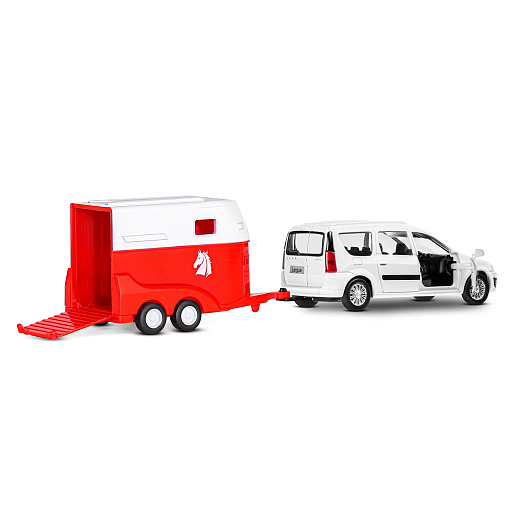 ТМ "Автопанорама" Машинка металлическая 1:43, LADA LARGUS белая, откр. 2 двери., инерция + прицеп для лошади в Джамбо Тойз #14