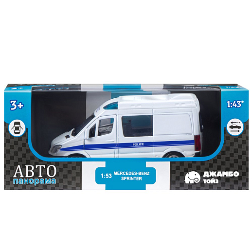 ТМ "Автопанорама" Машинка металлическая 1:53 Mercedes-Benz Sprinter, полиция, откр. двери, инерция, в/к 17,5*12,5*6,5 см в Джамбо Тойз #2