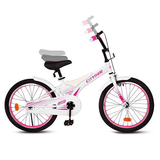 Детский велосипед "Cityride REVO", модель CR-B2-05, рама сталь, кожух цепи 100%, обода алюм. 20", втулки сталь, покрышки 2,125, подножка, руль сталь. вынос сталь, задние ножные тормоза, передний клещевой, крылья пластик, отражатели пер/зад и на спицах, цвет белый-розовый в Джамбо Тойз #3