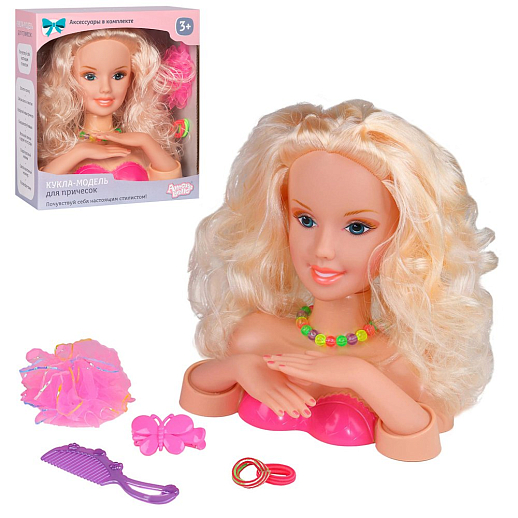 ТМ "Amore Bello" Кукла-модель для причесок и маникюра, в комплекте расческа, заколка, резинки для волос, бусы, в/к 27*11,5*25,5 см в Джамбо Тойз