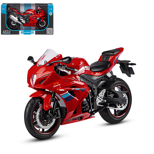 ТМ "Автопанорама" Мотоцикл металл. 1:12 SUZUKI GSX-R1000, красный, свободный ход колес, в/к 7,1 х 11,7 х 20,6 см в Джамбо Тойз