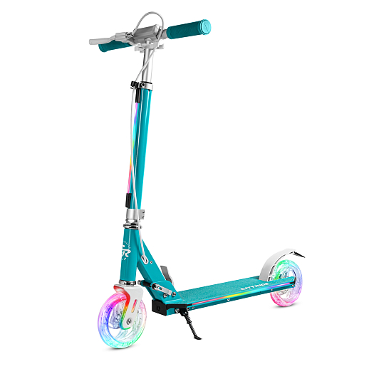 Самокат 2хколесный Материал：алюминиевый сплав.Ручка：TPR , ручной тормоз                        Колеса：145X30mm PU Подшипники：ABEC-7                                                           Размер деки ：50x12cm   Цвет: зеленый в Джамбо Тойз #10